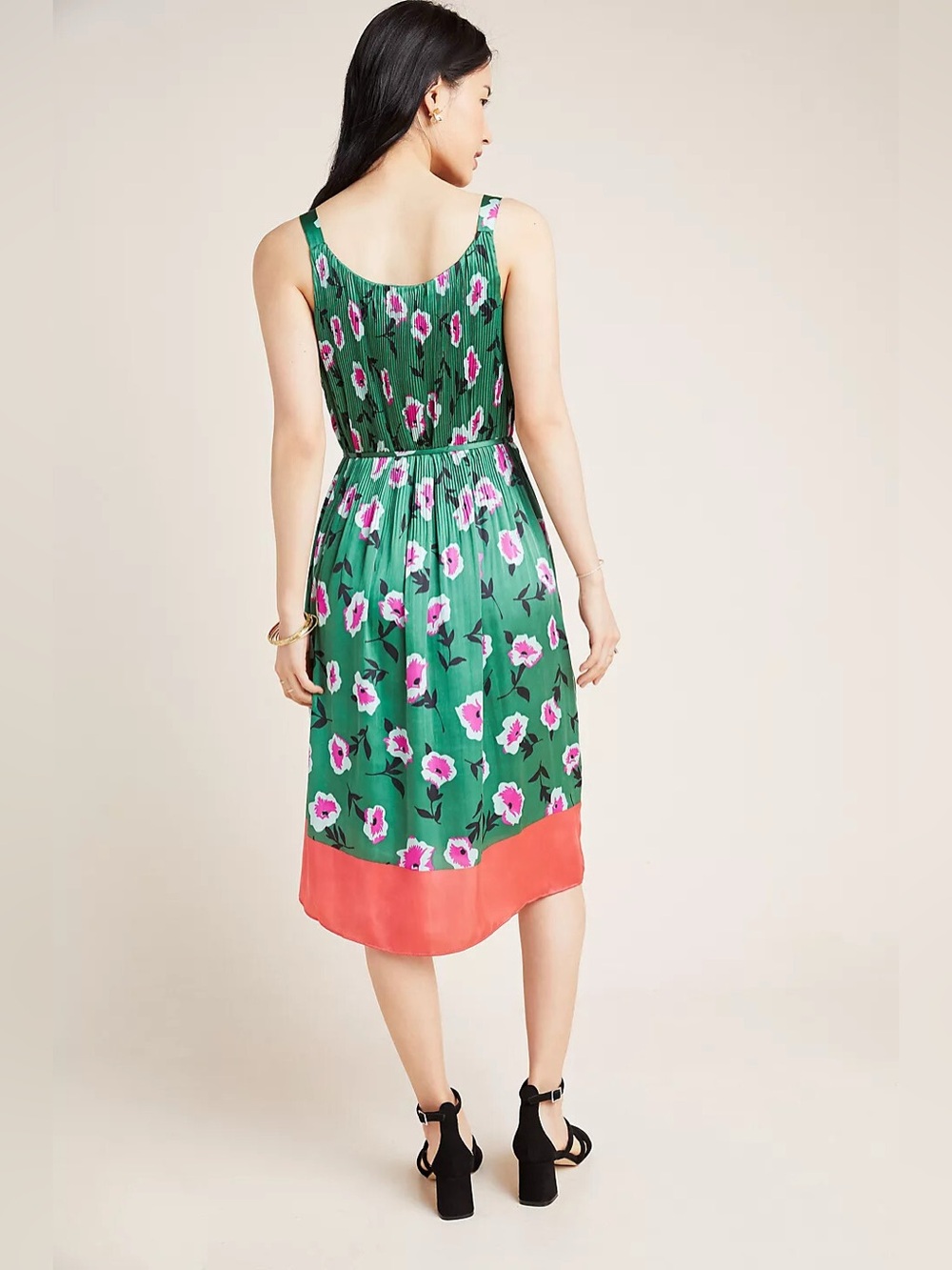 Anthropologie NWT Mireille Pleated Dress Midi Knee-Length Floral Print Green - Picture 2 of 7
